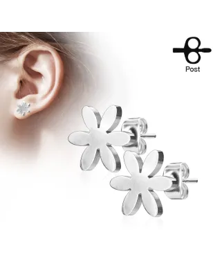 Paire boucles d'oreilles clous fleur argenté