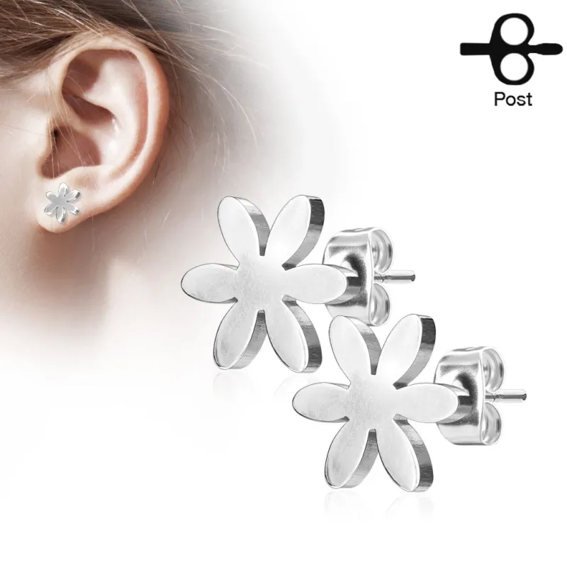 Paire boucles d'oreilles clous fleur argenté