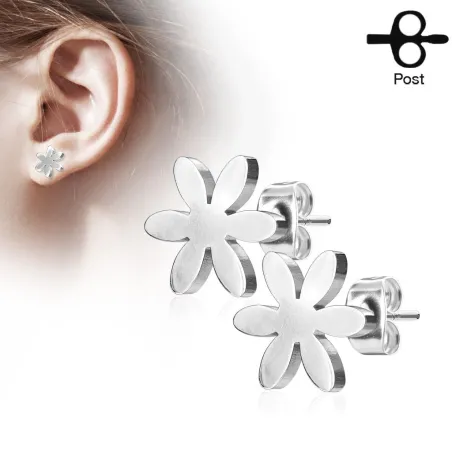 Paire boucles d'oreilles clous fleur argenté