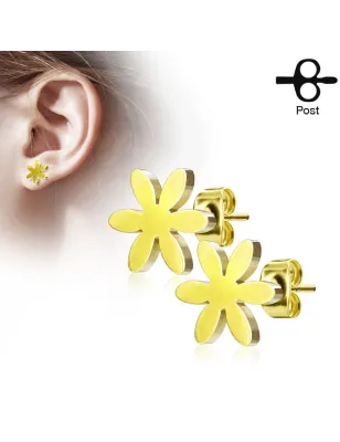 Paire boucles d'oreilles clous fleur doré