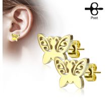 Paire boucles d'oreilles clous papillon doré