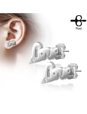 Paire boucles d'oreilles clous love argenté