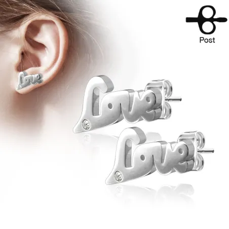 Paire boucles d'oreilles clous love argenté