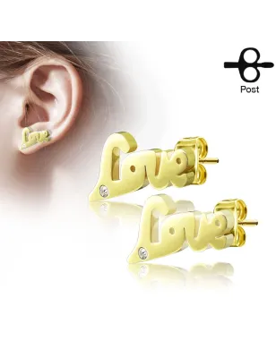 Paire boucles d'oreilles clous love doré