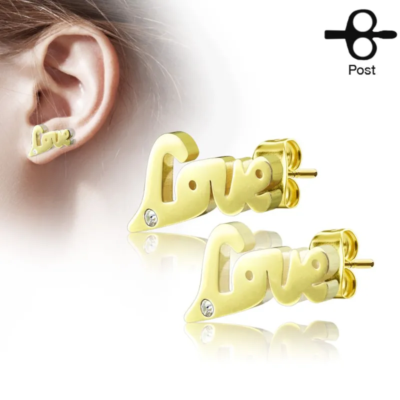 Paire boucles d'oreilles clous love doré