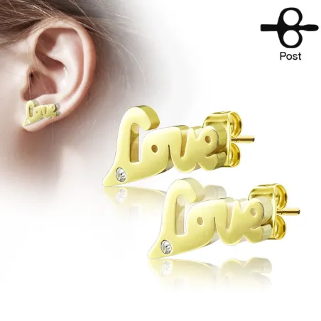 Paire boucles d'oreilles clous love doré