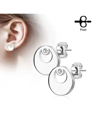 Paire boucles d'oreilles clous cercle argenté