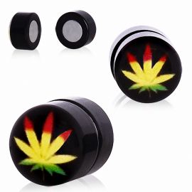 Faux piercing plug magnétique feuille de cannabis