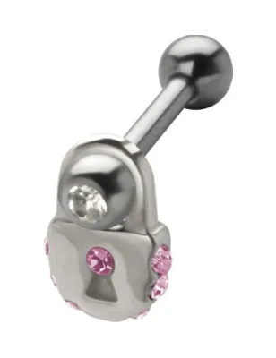 Piercing Oreille Cartilage Cadenas Gemme Rose - Bijou Piercing Cartilage et Tragus