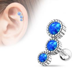 Piercing oreille cartilage triple opale bleu
