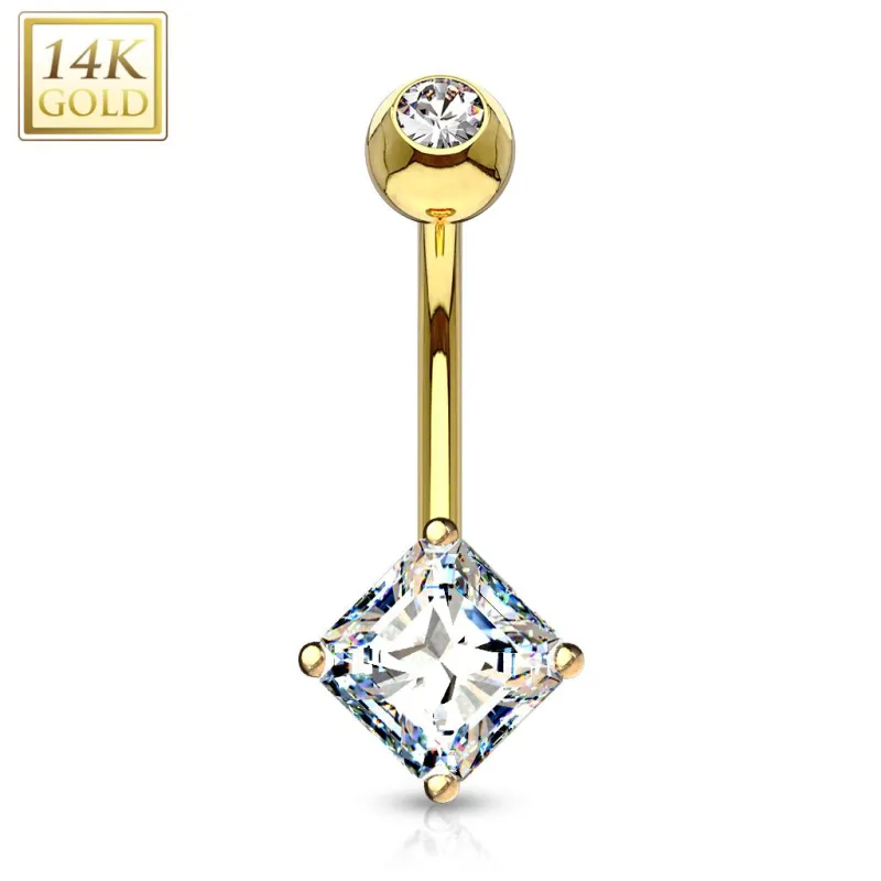 Piercing nombril Or 14 carats gemme carré Piercing nombril Or 14 carats gemme carré