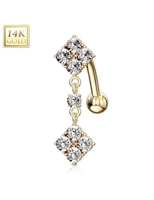 Piercing nombril inversé Or 14 carats losanges