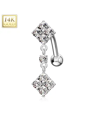 Piercing nombril inversé Or blanc 14 carats losanges