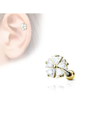 Piercing cartilage hélix fleur triangulaire plaqué or