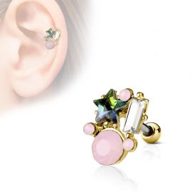 Piercing oreille cartilage hélix cristaux étoile opale plaqué or