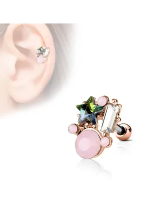 Piercing cartilage hélix cristaux étoile opale plaqué or rose