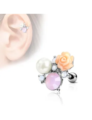 Piercing cartilage hélix cristaux fleur perle