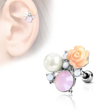 Piercing cartilage hélix cristaux fleur perle