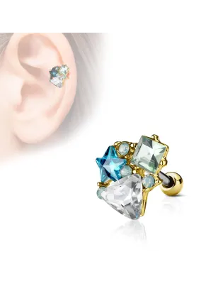 Piercing cartilage hélix multi cristaux plaqué or