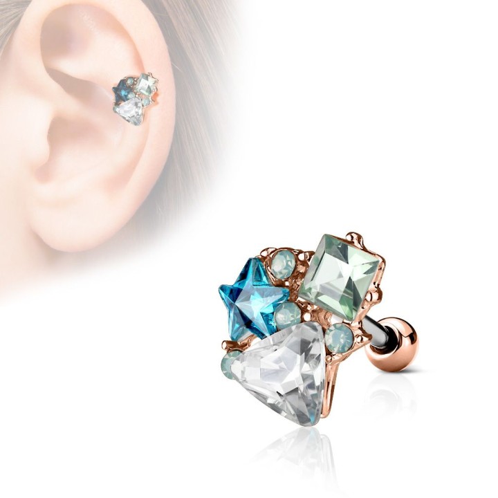 Piercing cartilage hélix multi cristaux plaqué or rose