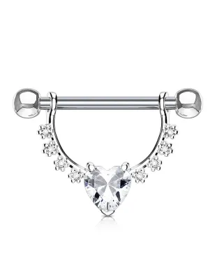 Piercing téton pendentif gemmes coeur blanc