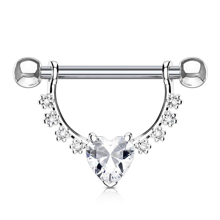 Piercing téton pendentif gemmes coeur blanc