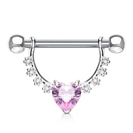 Piercing téton pendentif gemmes coeur rose