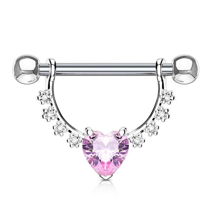 Piercing téton pendentif gemmes coeur rose