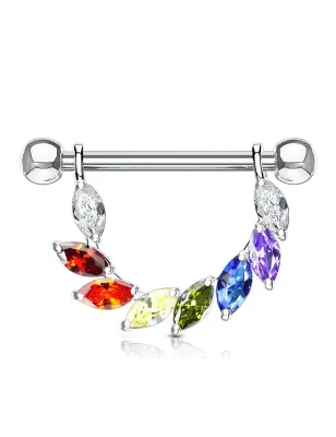 Piercing téton pendentif gemmes marquise multicolores