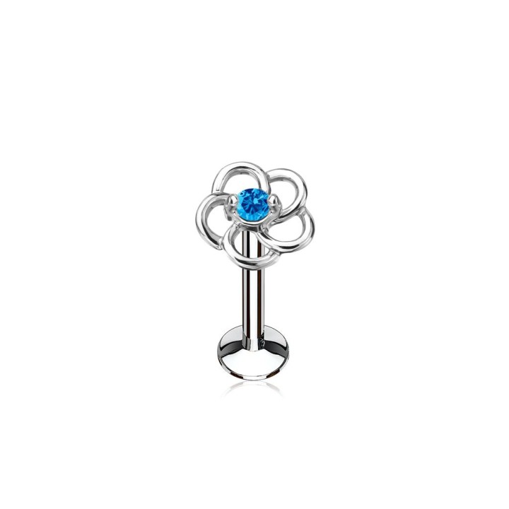 Piercing labret lèvre fleur gemme turquoise