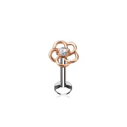 Piercing labret lèvre fleur or rose gemme blanc