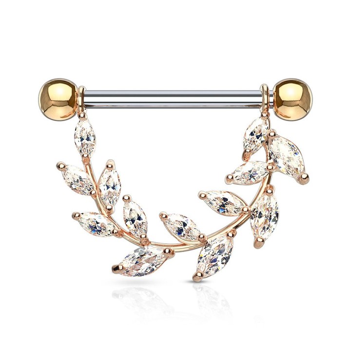 Piercing téton pendentif gemmes fleur de vigne plaqué or rose