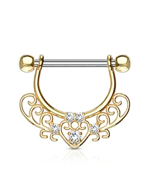 Piercing téton pendentif coeur filigrane plaqué or