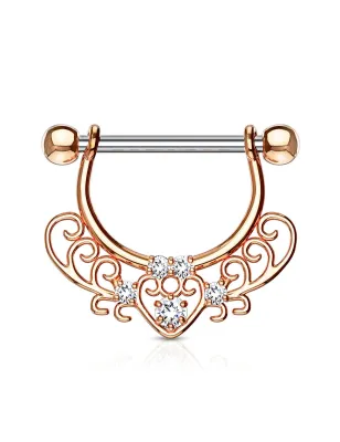 Piercing téton pendentif coeur filigrane plaqué or rose