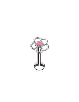 Piercing labret lèvre fleur opale rose