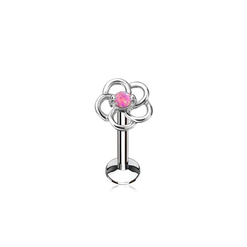 Piercing labret lèvre fleur opale rose