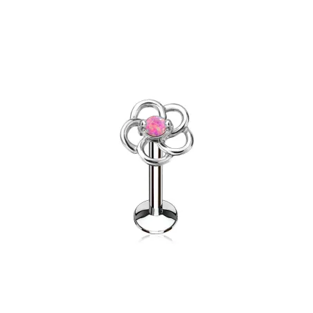 Piercing labret lèvre fleur opale rose