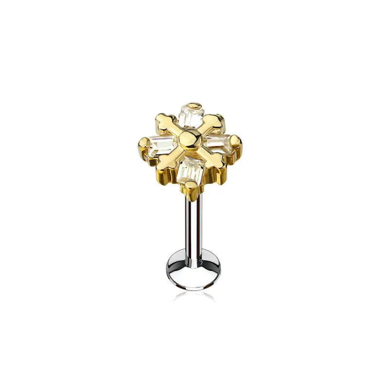 Piercing labret lèvre gemmes rectangulaires doré