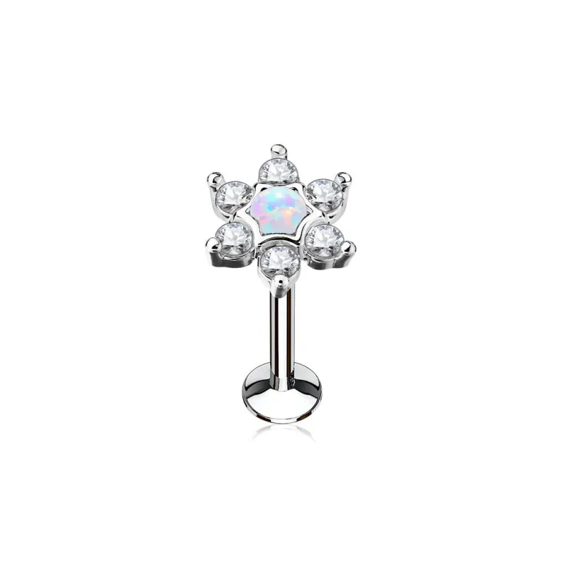 Piercing oreille labret lèvre étoile opale blanche Piercing oreille labret lèvre étoile opale blanche