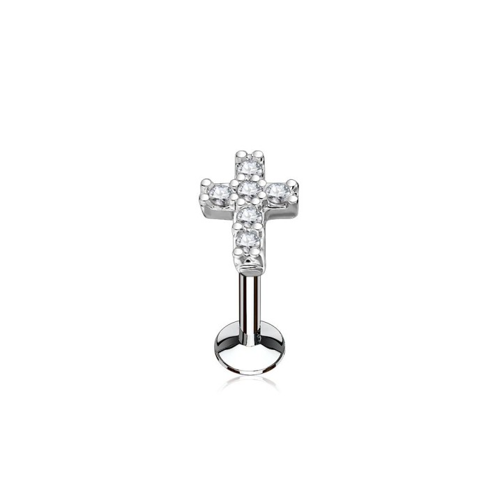 Piercing labret lèvre croix pavée