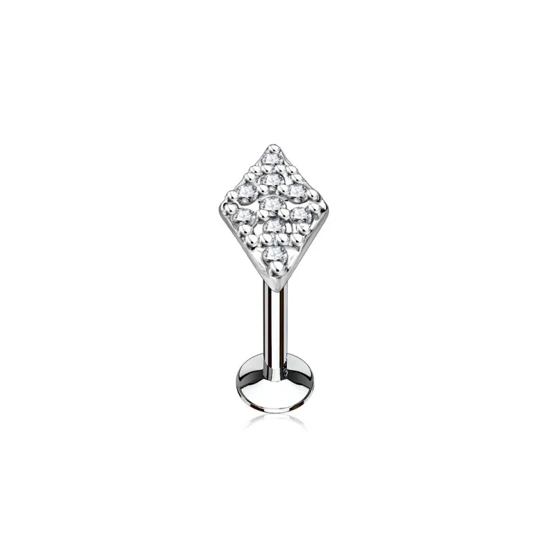 Piercing labret lèvre losange pavé