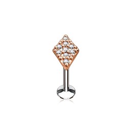 Piercing labret lèvre losange or rose pavé