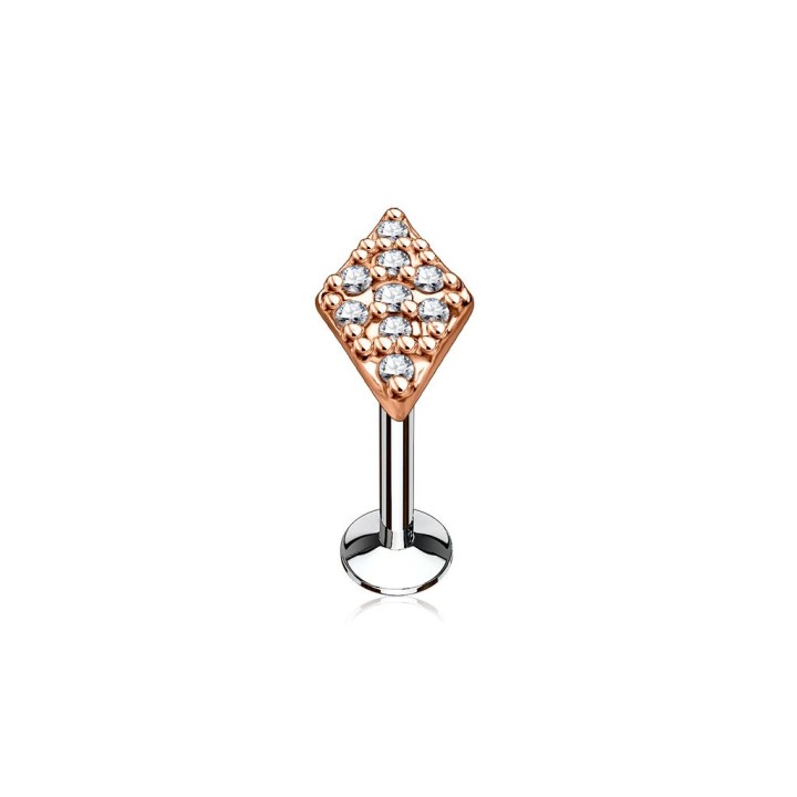Piercing labret lèvre losange or rose pavé