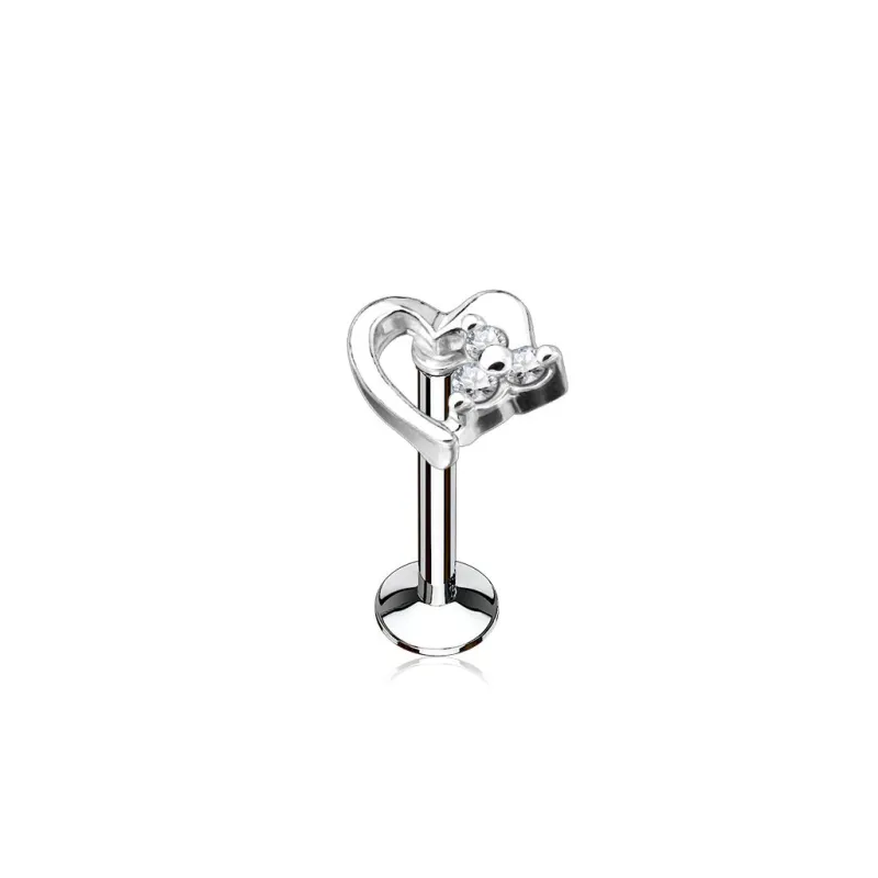 Piercing labret lèvre coeur strass