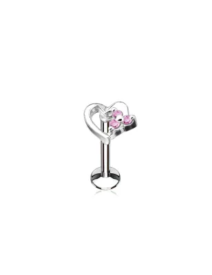Piercing labret lèvre coeur strass roses