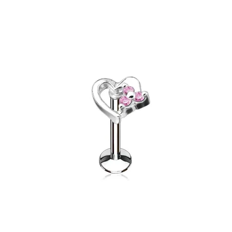 Piercing labret lèvre coeur strass roses
