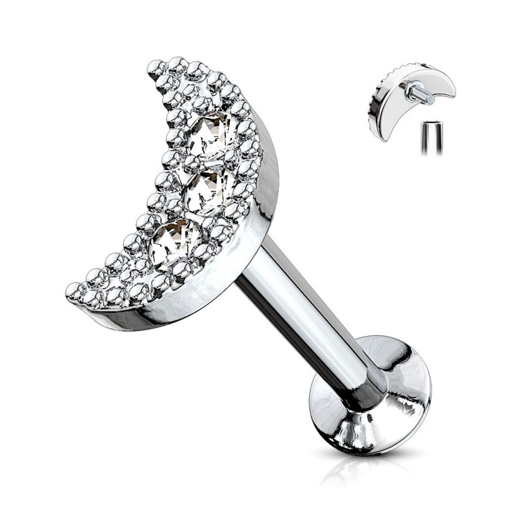 Piercing labret lèvre croissant de lune blanc