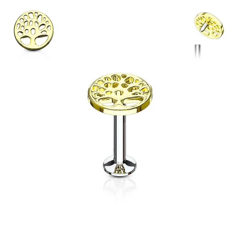 Piercing oreille labret lèvre arbre de vie doré