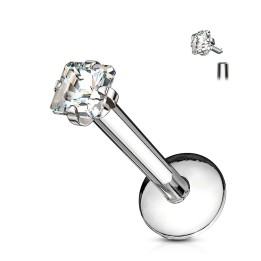 Piercing Labret acier avec Gemme de forme carrée serti par griffes