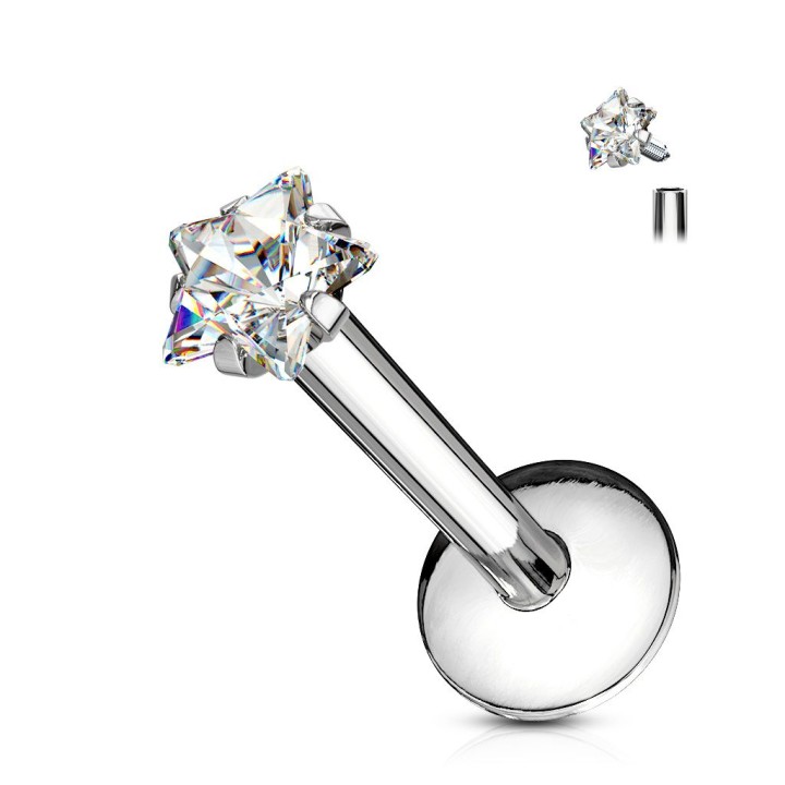 Piercing Labret acier avec Gemme en étoile serti par griffes